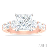1 1/5 ctw Princess Shape Round Cut Diamond Semi Mount Engagement Ring in 14K Rose and White Gold